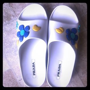 Prada flower flippers, slides